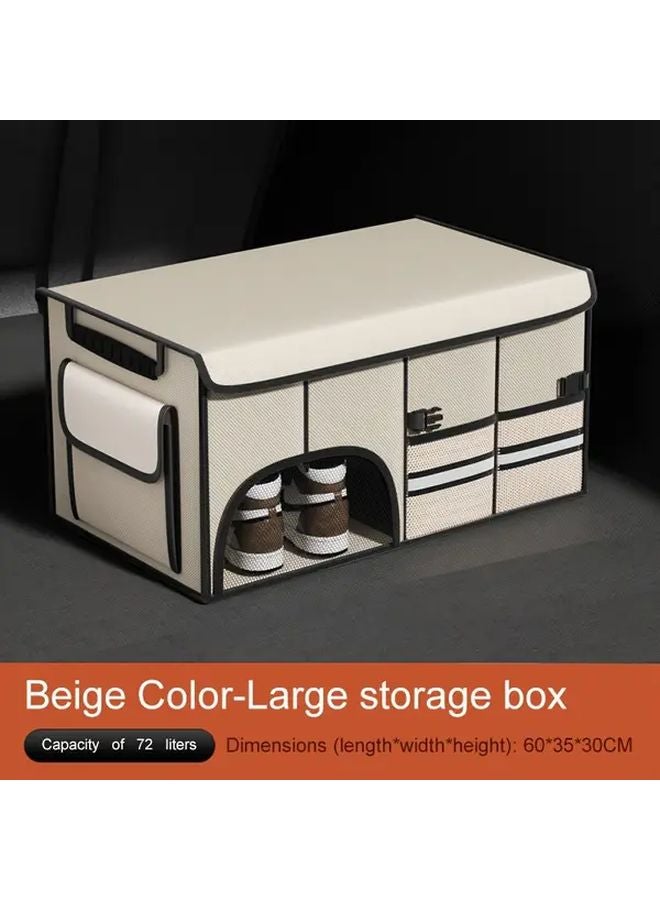 Large Car Trunk Organizer With Lid Foldable Multi Compartment Storage Box Coffee Color - Image 5